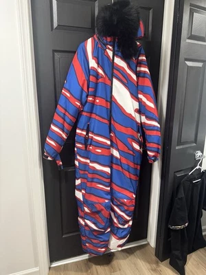 Leveled Up Buffalo Size L Snowsuit One Piece Zubaz Print Full Fur Hood - Image 1 of 3