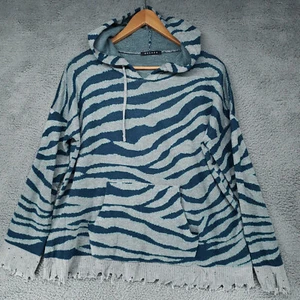 Decker Distressed Sweater Zebra Animal Print Womens L Long Sleeve Hoodie Knitted - Picture 1 of 17