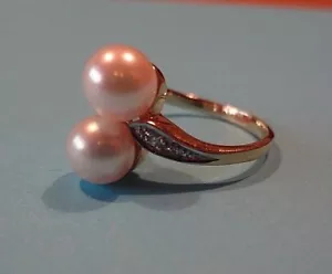 Bellissimo anello in oro 585 14 carati con perle d'acqua dolce e brillanti - Foto 1 di 8