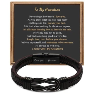 Men's Genuine Leather Braided Bracelet Stainless Steel Magnetic Buckle Bangle - Picture 1 of 13