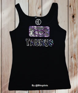 Taurus Zodiac Sign Bling Shirt Sequins tank top Horoscope no Rhinestones Symbol - Picture 1 of 6