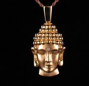 IF & CO. SIGNED FINE NATURAL DIAMOND URNA SOLID YELLOW GOLD BUDDHA PENDANT - Afbeelding 1 van 10