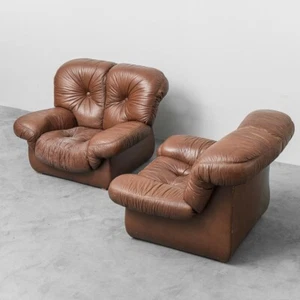 COPPIA DI POLTRONE IN PELLE MARRONE DESIGN ANNI ’70 VINTAGE MODERNARIATO - Bild 1 von 13