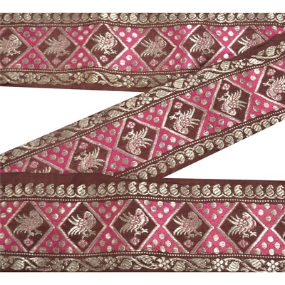 Sanskriti Vintage 1 Yarda Sari Borde Tejido Brocado Borde Costura Artesanía 3.2"W Encaje Foto 1 de 4