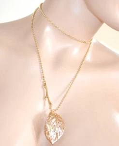 Collana lunga donna oro dorata catena laccio ciondolo foglia cristalli U980 - Foto 1 di 4