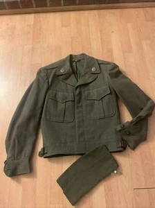 VTG Franklin Clothes Inc. USA Military Olive Blazer & Hat & 2 US Pin Sz 32R - Picture 1 of 17