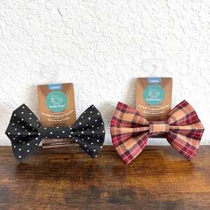 Bow Ties for Dogs Black and White Polka Dots and Classic Plaid Sz Large_ 2 qty - Picture 1 of 6