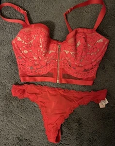 Victoria’s Secret Red Lined Demi Bra Corset Underwire Bra/panty Lot 34C S - Picture 1 of 8