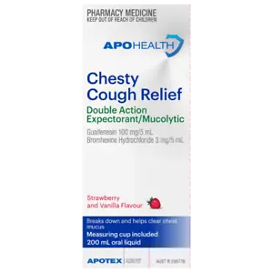 APOHealth Chesty Cough Relief 200mL Double Action Expectorant Mucolytic Mucus - Picture 1 of 1