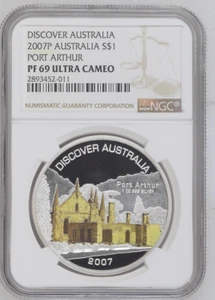 1 DOLLAR 2007 AUSTRALIA DISCOVER AUSTRALIA PORT ARTHUR SILVER PROOF NGC PF69 - Picture 1 of 4