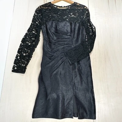 NWT Adrianna Papell Women's Sz 14 Petite Black Lace Top Cocktail Dress - Image 1 of 4