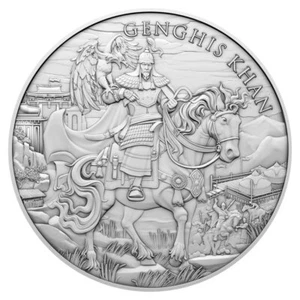 1 oncia troy design Gengis Khan .999 argento fine tondo - Foto 1 di 2
