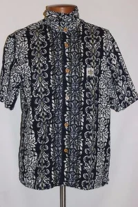 Men's XL Duke Kahanamoka Blue & White Floral Hawaiian S/S Shirt 100% Cotton - Picture 1 of 5