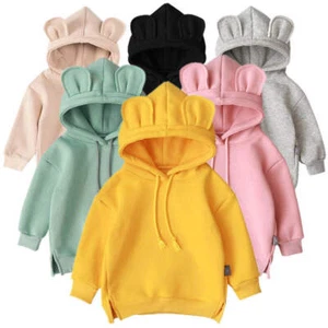 Cartoon Solid Color T-shirt Sweater Fleece Long-sleeved Hooded Children's T-shir - Picture 1 of 48