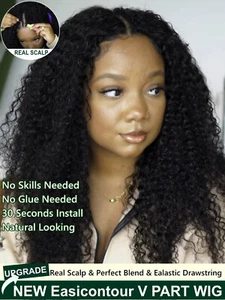UNice Cambodian EasiContour VPart Wig Human Hair Curly Glueless Wear and Go Wigs - Picture 1 of 12