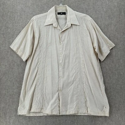 Camisa abotonada de lino bordada John Henry para hombre XL marfil manga corta Foto 1 de 4