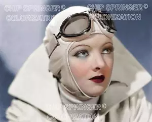 MYRNA LOY WEARING FLIGHT GOGGLES BEAUTIFUL COLOR PHOTO BY CHIP SPRINGER - Picture 1 of 1