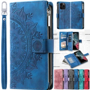 For Samsung S25 S24 S23 S22 FE Ultra Plus Zipper Case Leather Wallet Flip Cover - Picture 1 of 28