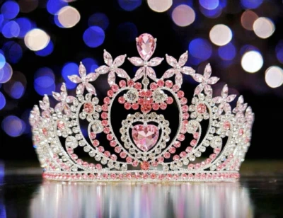 Crystal heart tiara, silver crystal tiara, pink stone tiara, Bridal headpiece - Image 1 of 4