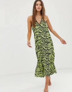 Miss Selfridge Yellow Midi Beach Dress in Zebra Print, Size 8, Sleeveless - Picture 1 of 4