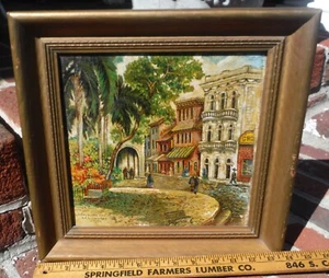 VINTAGE 1956 OIL/CANVAS PAINTING- L.A. THE PLAZA 1882 -SIGNED/ORIGINAL FRAME - Picture 1 of 18
