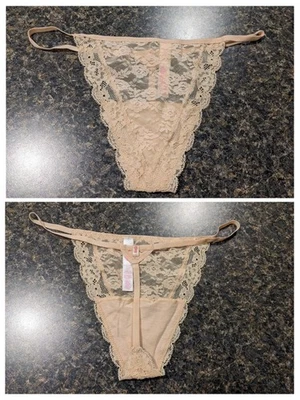 2013 PINK by Victoria's Secret Extra Low Rise V-String Lace nude panties thong - Image 1 of 4
