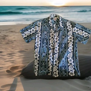Vintage Hawaiian Blue & White Shirt, Made Hawaii USA X Large - Picture 1 of 4