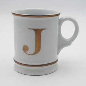 Williams Sonoma Gold Letter J Monogram Mug White Porcelain Coffee Cup - Picture 1 of 4
