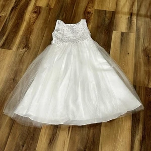 Cinderella Couture Kid Girl Pearl Accent White Dress Size 8 Flower Girl Pageant - Picture 1 of 6