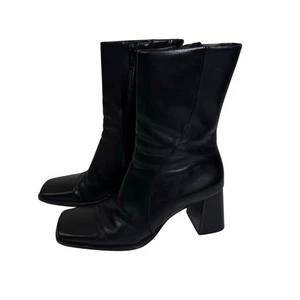 LIZ CLAIBORNE Boots 5 Booties Square Toe Leather Upper Side Zipper Vintage Ankle - Picture 1 of 8