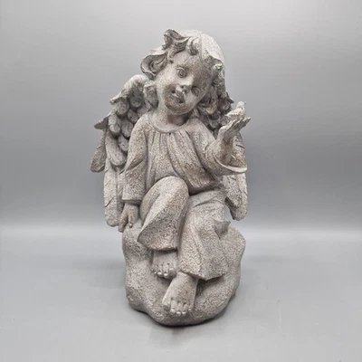VTG Gray Angel Cherub Plastic Sitting Sculpture Statue 10" Tall, Garden Ornament - Image 1 of 4