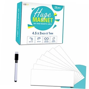 28-Pack Magnetic Dry Erase Labels, Writable Flexible Magnetic Labels 4.5” x 2” - Picture 1 of 8
