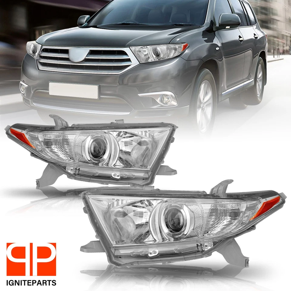 For 2011 2012 2013 Toyota Highlander Projector Chrome Headlights Assembly Lamps - Image 1 of 4