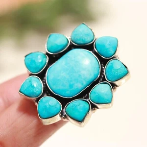 Blue Turquoise Gemstone Ring Jewelry 925 Sterling Silver Gift For Her Bohemian - Picture 1 of 4