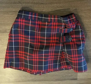 Dennis Girls Sz 4 G4 Double Tab Pleat Skort 3521 School Uniform Red Navy Plaid - Picture 1 of 5
