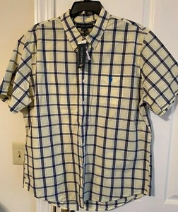 U.S. Polo Assn Men's Button Down Shirt Short Sleeve SIZE XL Yellow Plaid NWT - Picture 1 of 3