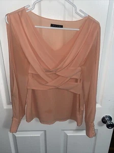 B L V D Women’s Sz S Peach Sheer  Long Sleeve Cut Out Sleeves Blouse EUC - Picture 1 of 14