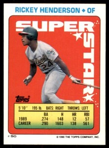 1990 Topps Stickers Super Star Backs Rickey Henderson Oakland Athletics #37