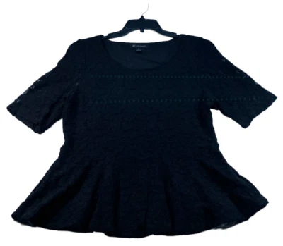 Blusa para mujer International Concepts talla Xlarge negra floral encaje manga corta Foto 1 de 4