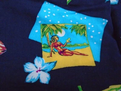 Figuras vintage de orquídeas y playa en tela negra, 36" x 1 yarda 28", sin marca Foto 1 de 2