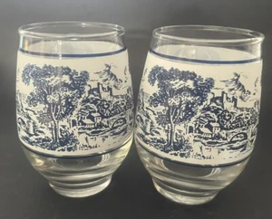 Wedgwood Countryside Blue & White Tumbler Glasses England 4.25 set of 2 EUC - Picture 1 of 2