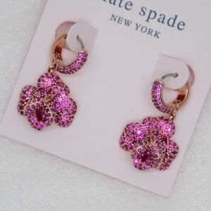 Kate Spade Women Jewery Rose Gold CZ Flower Huggie Earrings Floral stackable NWT