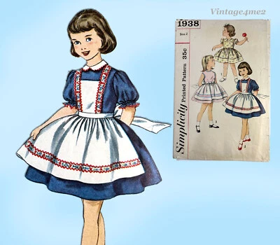 Simplicity 1938: 1950s Toddler Girls Dress & Apron Size 2 Vintage Sewing Pattern - Image 1 of 4