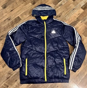 NWOT! Adidas Puffer Jacket Coat Blue / Yellow Zip Insulated Youth Boys Sz XL 18 - Picture 1 of 5