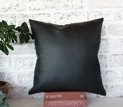 Black color faux leather pillow cover-back side same faux leather -1QTY - Image 1 of 3