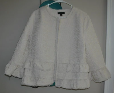 Chaqueta Ann Taylor Talla 16, Crema, Flecos con Volantes, Frente Abierto, Forrada Usada en Excelente Condición Foto 1 de 4