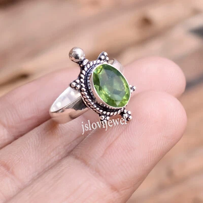 Faceted Peridot Gemstone 925 Sterling Silver Handcraft Ring Tortoise Jewelry - Image 1 of 4