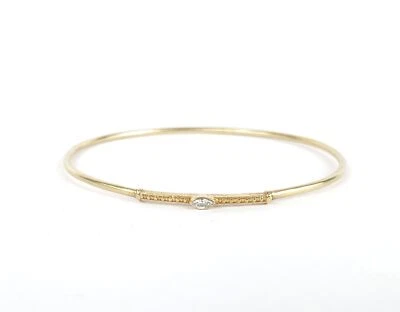 18k Yellow Gold Marquise Diamond Unique Custom Cuff Bangle Bracelet 7 1/2'' - Image 1 of 4