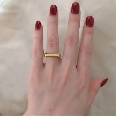 Woman 18k Gold Plated Stainless Steel Double Rings Gourd Bar Band Ring 5-10 - Image 1 of 4