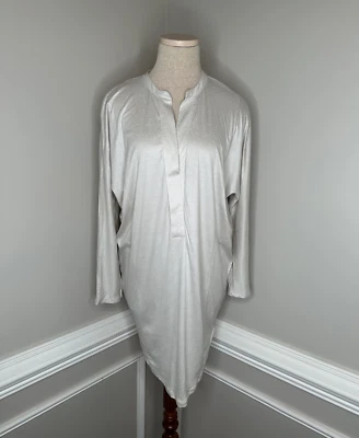 HANRO Lounge Night Pajama Soft Nightgown Size S 6/8 Tan and White Long sleeve - Image 1 of 4